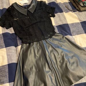 NWT Aqua black pleather lace dress - size M